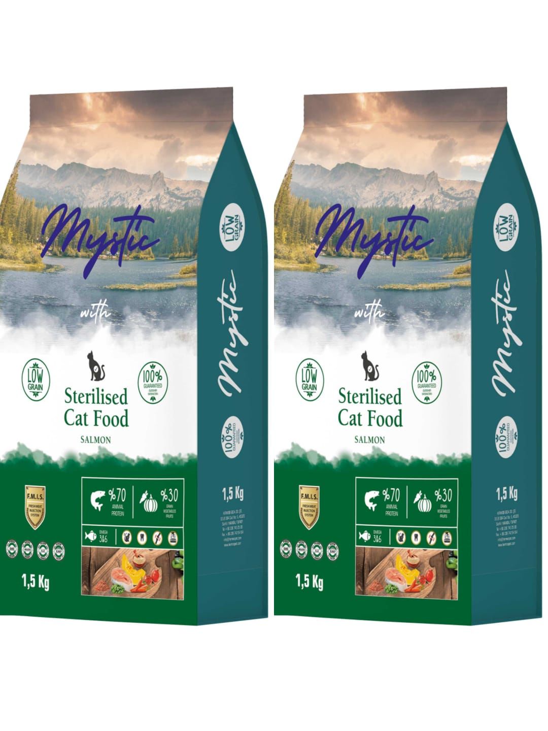 MYSTİC AZ TAHIL YETİŞ. KEDİ MAMA STERİLSOMON 1,5KG X 2 ( 3 KG ÖZEL PEKETLEME )