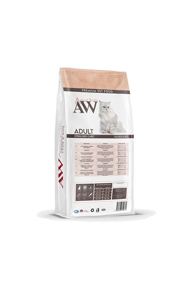 Animal world sterilised somonlu kısırlaştırılmış kedi maması 15 kg