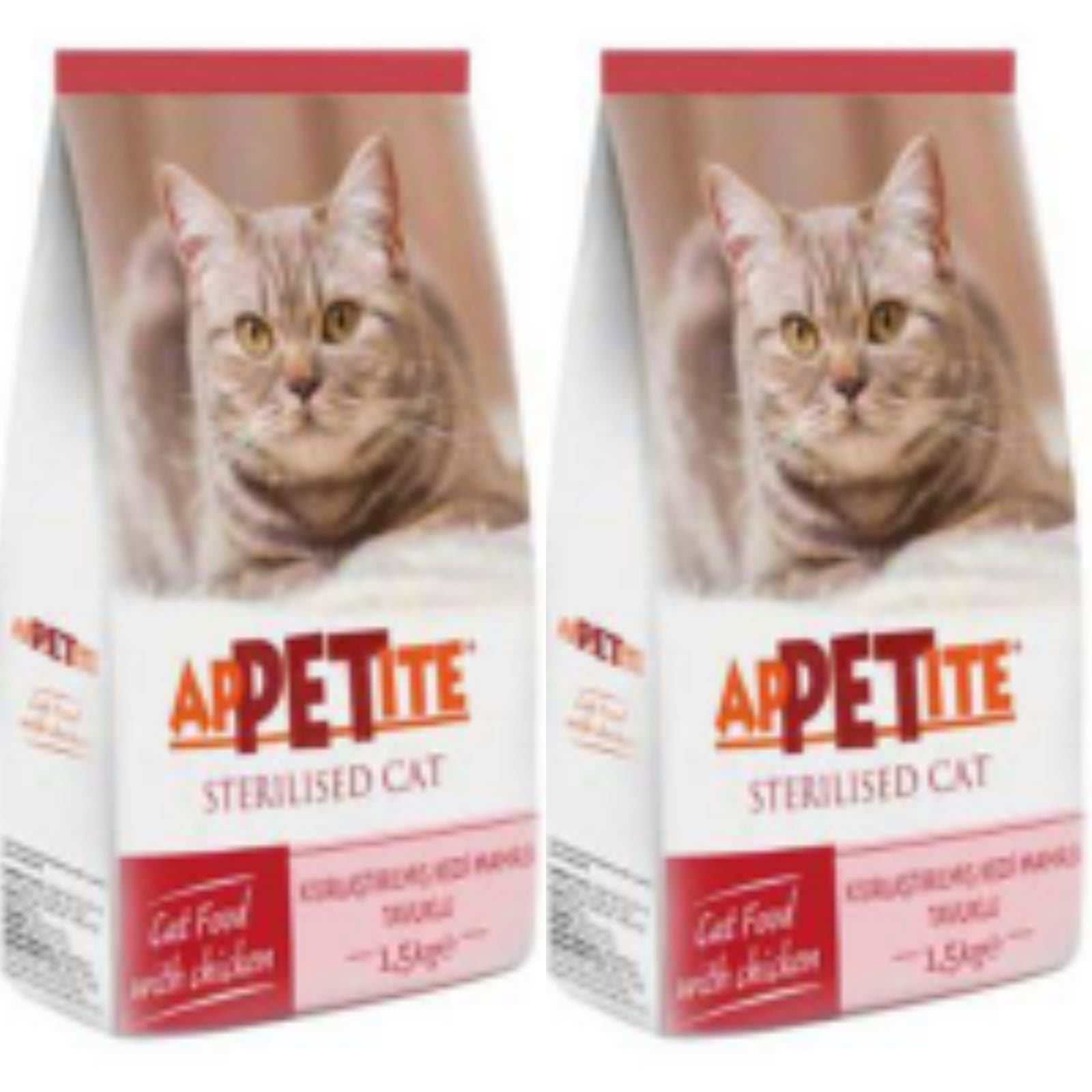 APPETTITE KEDİ MAMASI KISIRLAŞTIRILMIŞ 1.5 KĞ X 2 ( 3 KG ÖZEL PEKETLEME )