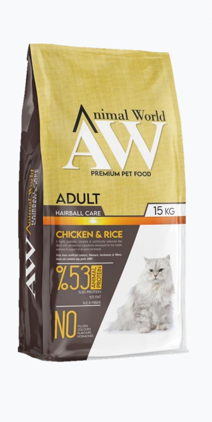 Animal%20World%20Hairball%20Tüy%20Yumağı%20Önleyici%20Tavuklu%20Kedi%20Maması%2015%20kg