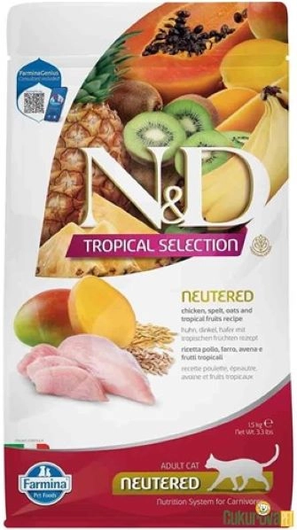 N&D Tropical Selection Tavuklu ve Tropikal Meyveli Kısırlaştırılmış Kedi Maması 1,5kg