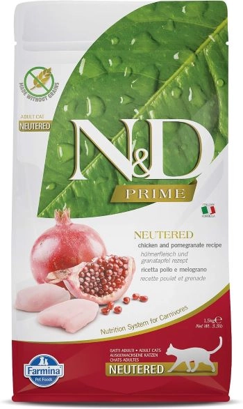 N&D Prime Tavuklu ve Narlı Tahılsız Kısırlaştırılmış Kedi Maması 1,5kg