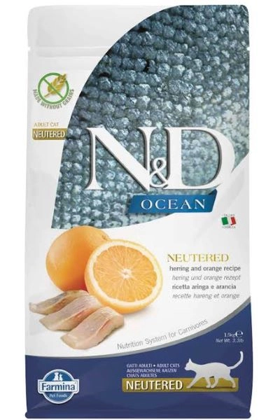 N&D Ocean Ringa Balıklı ve Portakallı Tahılsız Kısırlaştırılmış Kedi Maması 1,5kg
