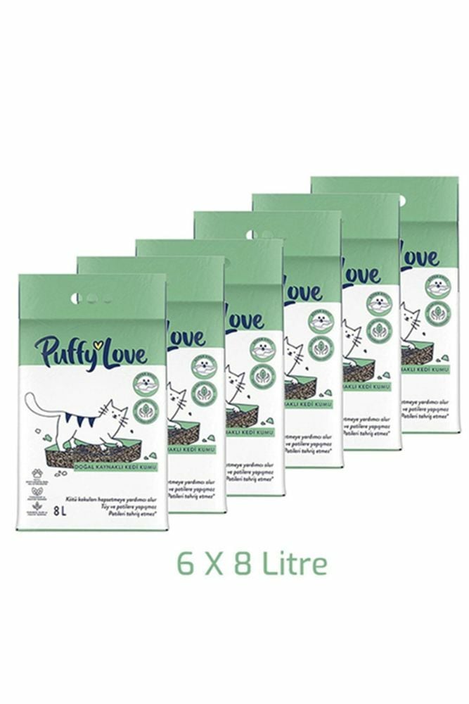 Puffy Love Hayvan Dostu Doğal Kaynaklı Kedi Kumu 8 Lt X 6 Adet