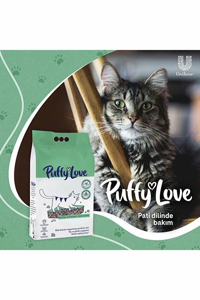 Puffy Love Hayvan Dostu Doğal Kaynaklı Kedi Kumu 8 Lt X2 Adet