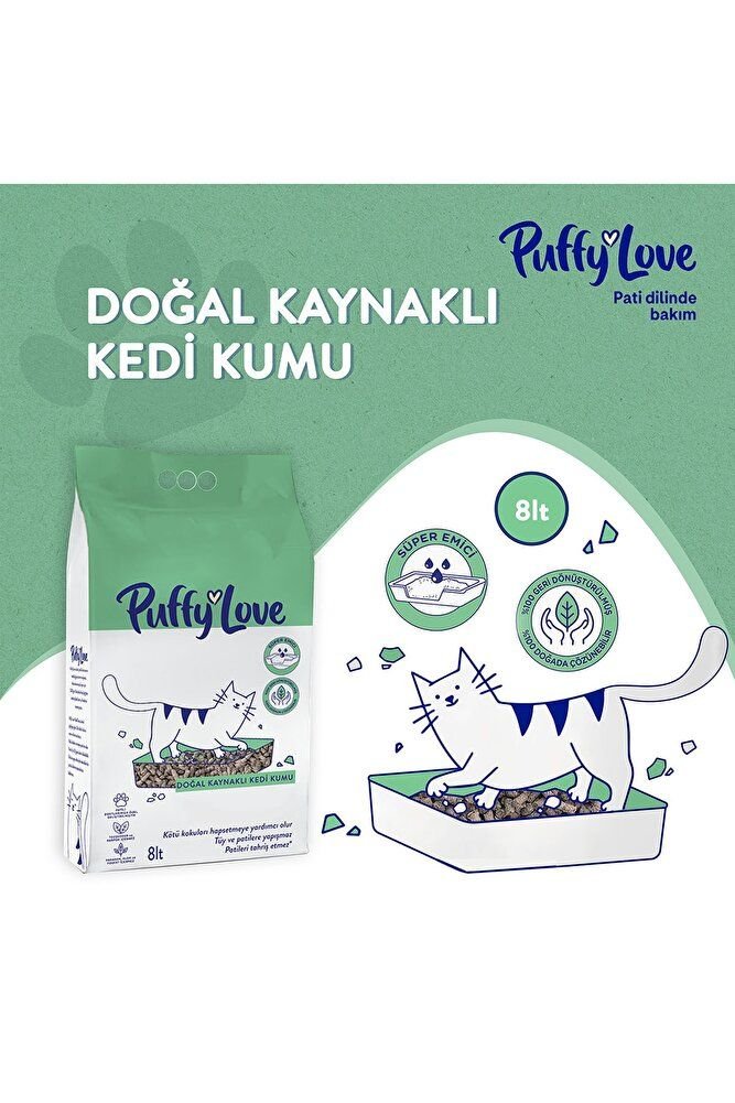 Puffy Love Hayvan Dostu Doğal Kaynaklı Kedi Kumu 8 Lt X2 Adet