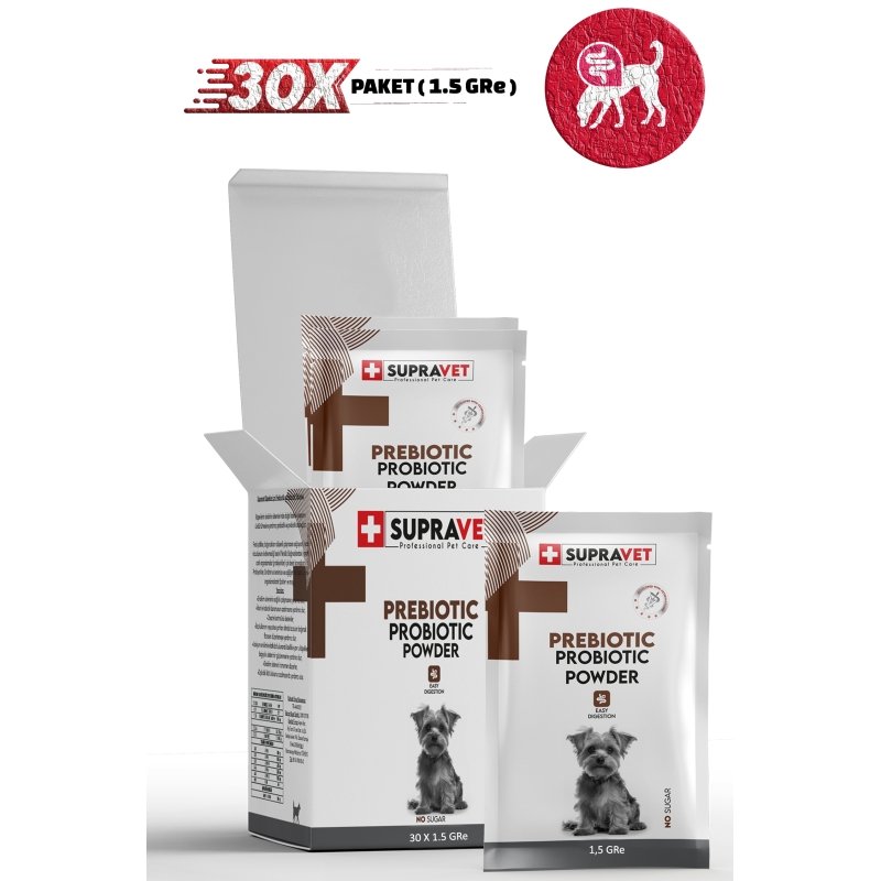 Supravet Bağışıklık Güçlendirici Köpekler İçin Toz Probiyotik Ve Prebiyotik Takviyesi 30x1,5 Gr