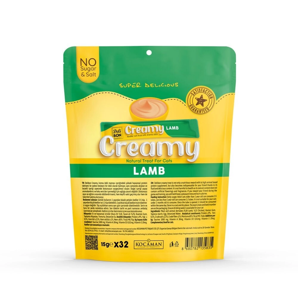 Delibon Creamy Kuzulu Sıvı Kedi Ödül Maması 32x15gr