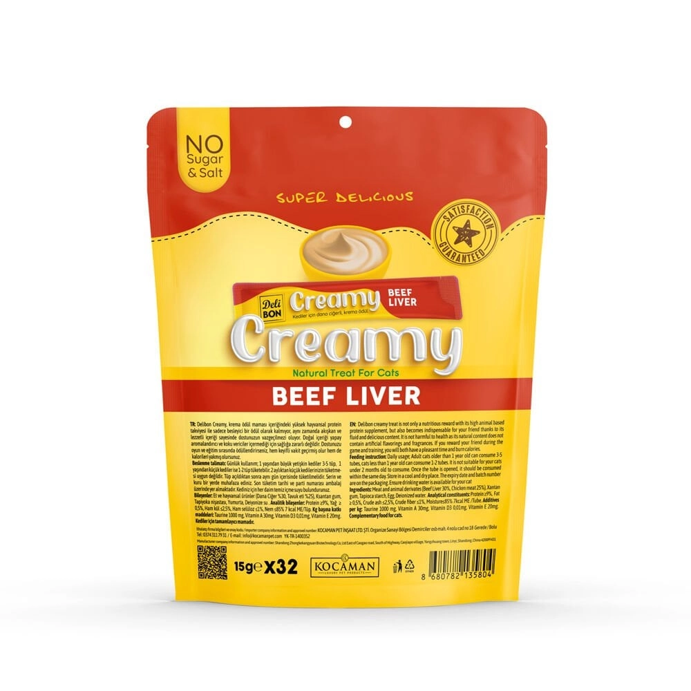 Delibon Creamy Dana Ciğerli Sıvı Kedi Ödül Maması 32x15gr
