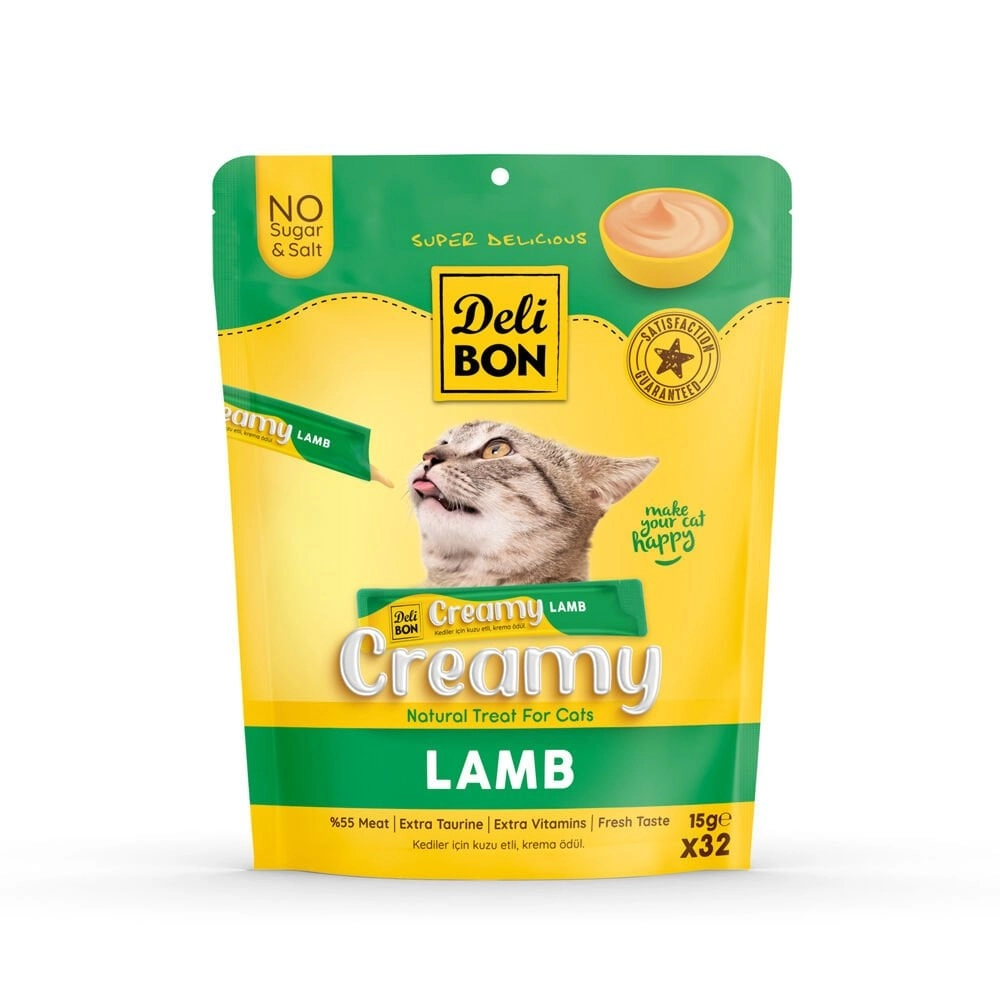 Delibon Creamy Kuzulu Sıvı Kedi Ödül Maması 32x15gr