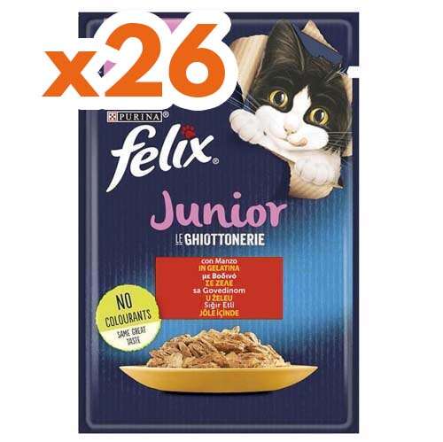 Purina%20Felix%20Pouch%20Junior%20Sığır%20Etli%20Yavru%20Kedi%20Konservesi%2026%20Adet%2085%20gr