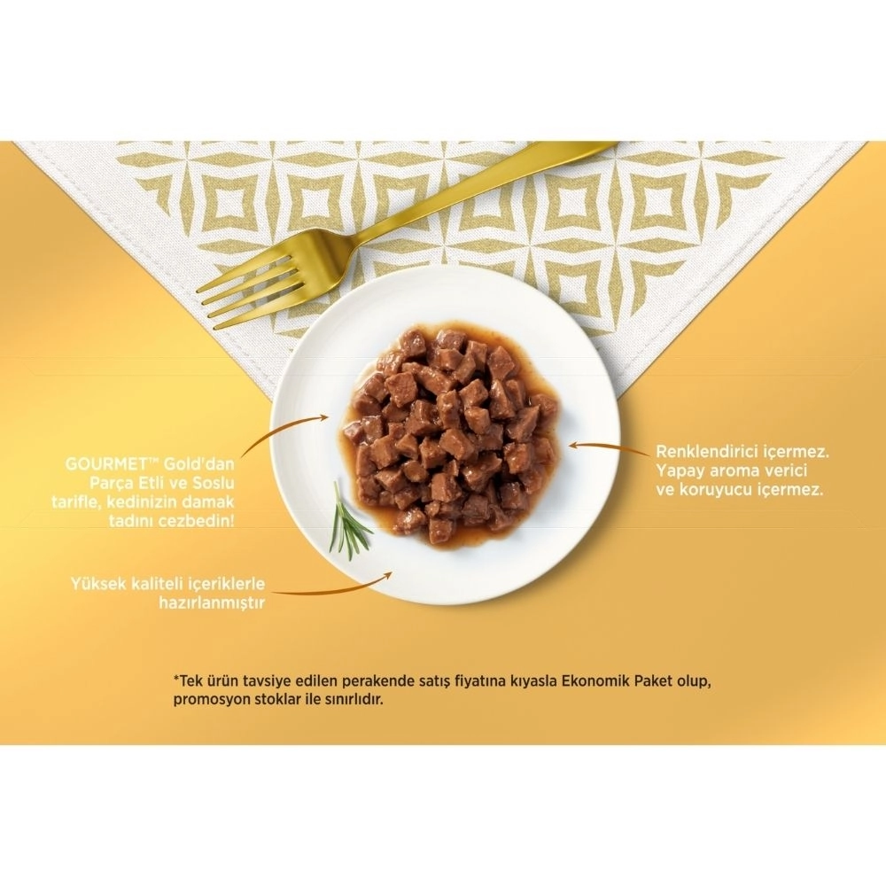 Gourmet Gold Soslu Parça Etli Karışık Çeşitli Yetişkin Kedi Konservesi 12x85gr (12 AL 9 ÖDE)