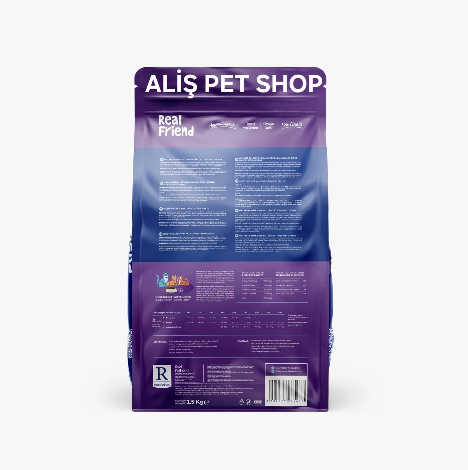 REAL FRİEND Kısırlaştırılmış Tam Ve Dengeli Somonlu Yetişkin Kedi Maması 1.5 Kg