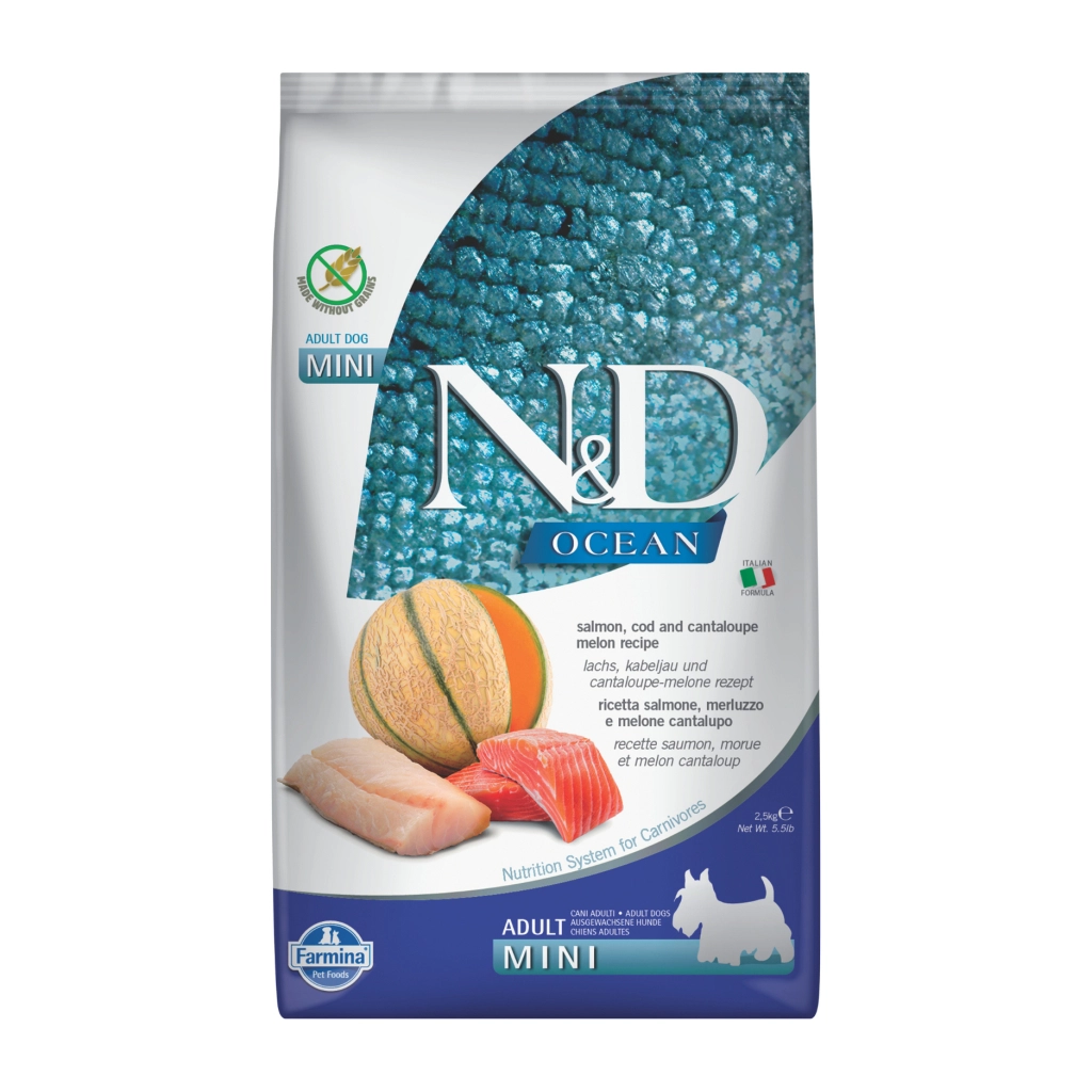N&D Ocean Mini Somonlu Morina Balıklı ve Kavunlu Tahılsız Küçük Irk Yetişkin Köpek Maması 2,5kg