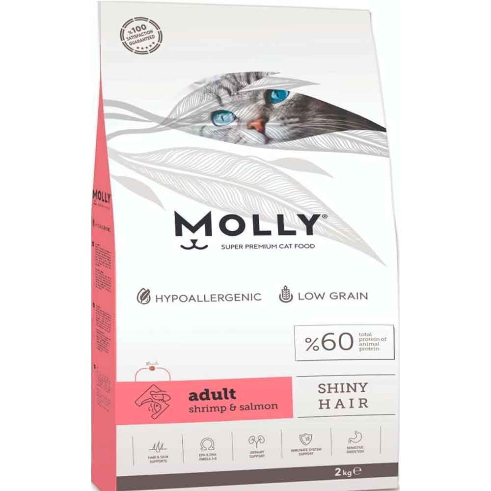 Molly Shiny Hair Somonlu ve Karidesli Düşük Tahıllı Yetişkin Kedi Maması 2kg