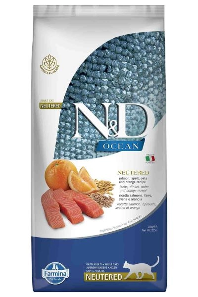N&D Ocean Somonlu ve Portakallı Ata Tahıllı Kısırlaştırılmış Kedi Maması 10kg