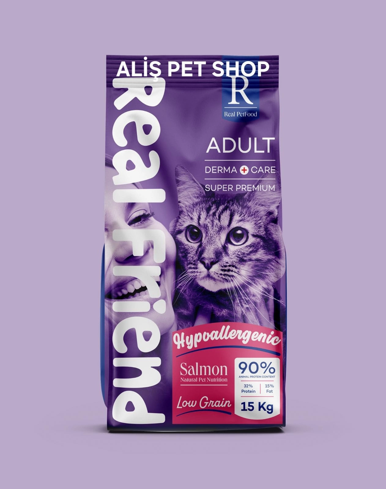 REAL FRİEND Derma Care Yetişkinler İçin Tam Ve Dengeli Somonlu Kedi Maması 15 Kg