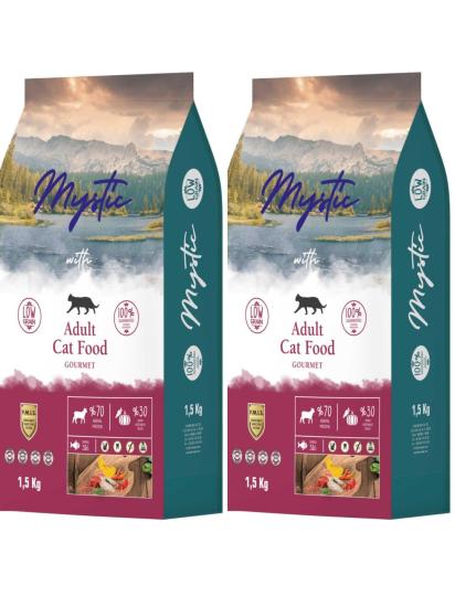 MYSTİC AZ TAHIL YETİŞ. KEDİ MAMASI GURME 1,5 KG X 2 (3 Kg) özel paketleme