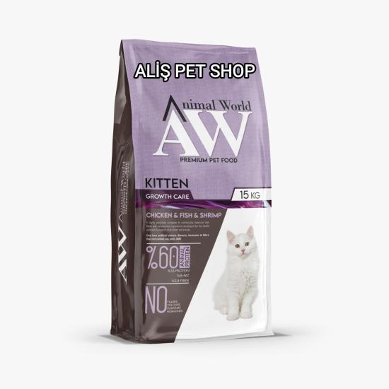 Animal World Kitten Tavuk – Balık ve Karidesli Yavru Kedi Maması 15 Kg