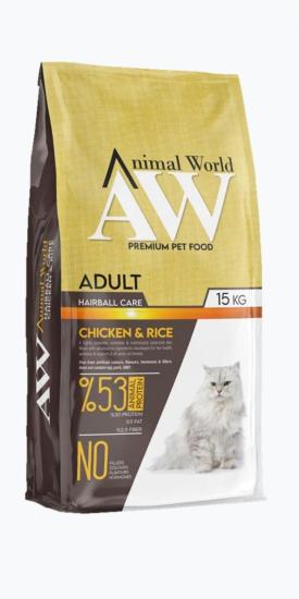 Animal World Hairball Tüy Yumağı Önleyici Tavuklu Kedi Maması 15 kg