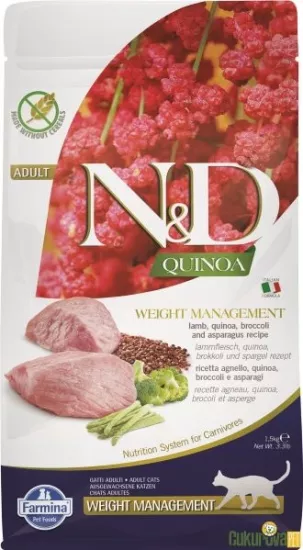 N&D Quinoa Weight Management Kuzulu Kinoalı Tahılsız Yetişkin Kedi Maması 1,5kg