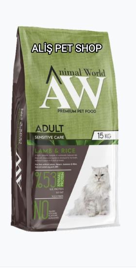 ANİMAL WORLD Kuzu Etli Pirinçli Yetişkin Kedi Maması 15 Kg