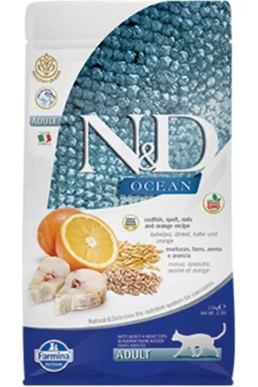 N&D Ocean Morina Balıklı ve Portakallı Ata Tahıllı Yetişkin Kedi Maması 1,5kg