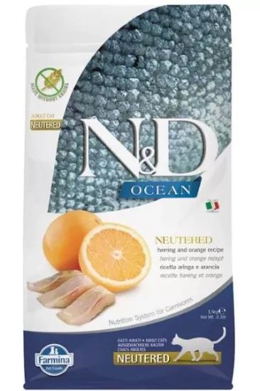 N&D Ocean Ringa Balıklı ve Portakallı Tahılsız Kısırlaştırılmış Kedi Maması 1,5kg