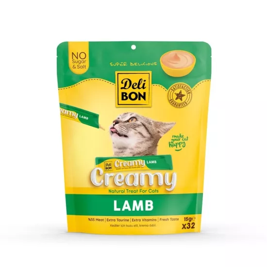 Delibon Creamy Kuzulu Sıvı Kedi Ödül Maması 32x15gr