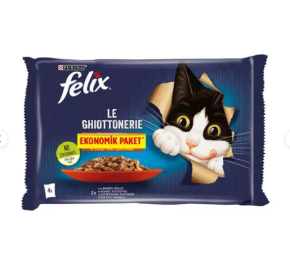 Felix Jöle İçinde Sığır Etli ve Tavuklu Yetişkin Kedi Konservesi 85gr (4’lü)