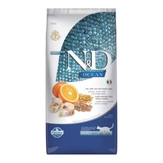 N&D Ocean Morina Balıklı ve Portakallı Ata Tahıllı Yetişkin Kedi Maması 5kg