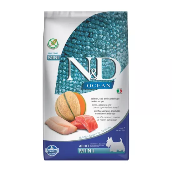 N&D Ocean Mini Somonlu Morina Balıklı ve Kavunlu Tahılsız Küçük Irk Yetişkin Köpek Maması 2,5kg