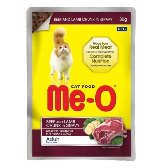 Me-o Pouch Gravy Sığır Ve Kuzu Etli Yetişkin Kedi Konservesi 80 Gr X 12 Adet