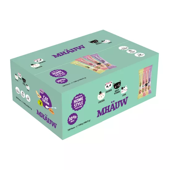 Mhauw Mix Tavuklu Ciğerli Somonlu Multivitamin Kedi Kreması – 15g x 100 ADET