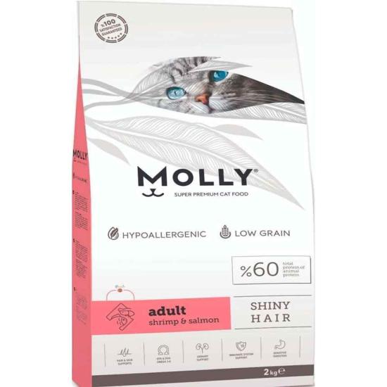 Molly Shiny Hair Somonlu ve Karidesli Düşük Tahıllı Yetişkin Kedi Maması 2kg