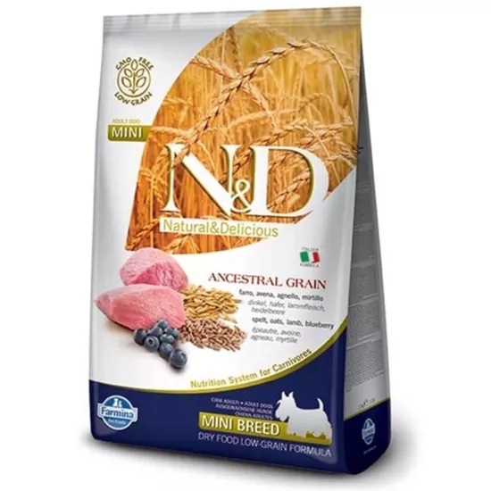 N&D Ancestral Grain Kuzu Etli ve Yaban Mersinli Küçük Irk Ata Tahıllı Yetişkin Köpek Maması 2,5kg