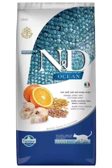 N&D Ocean Morina Balıklı ve Portakallı Ata Tahıllı Yetişkin Kedi Maması 10kg
