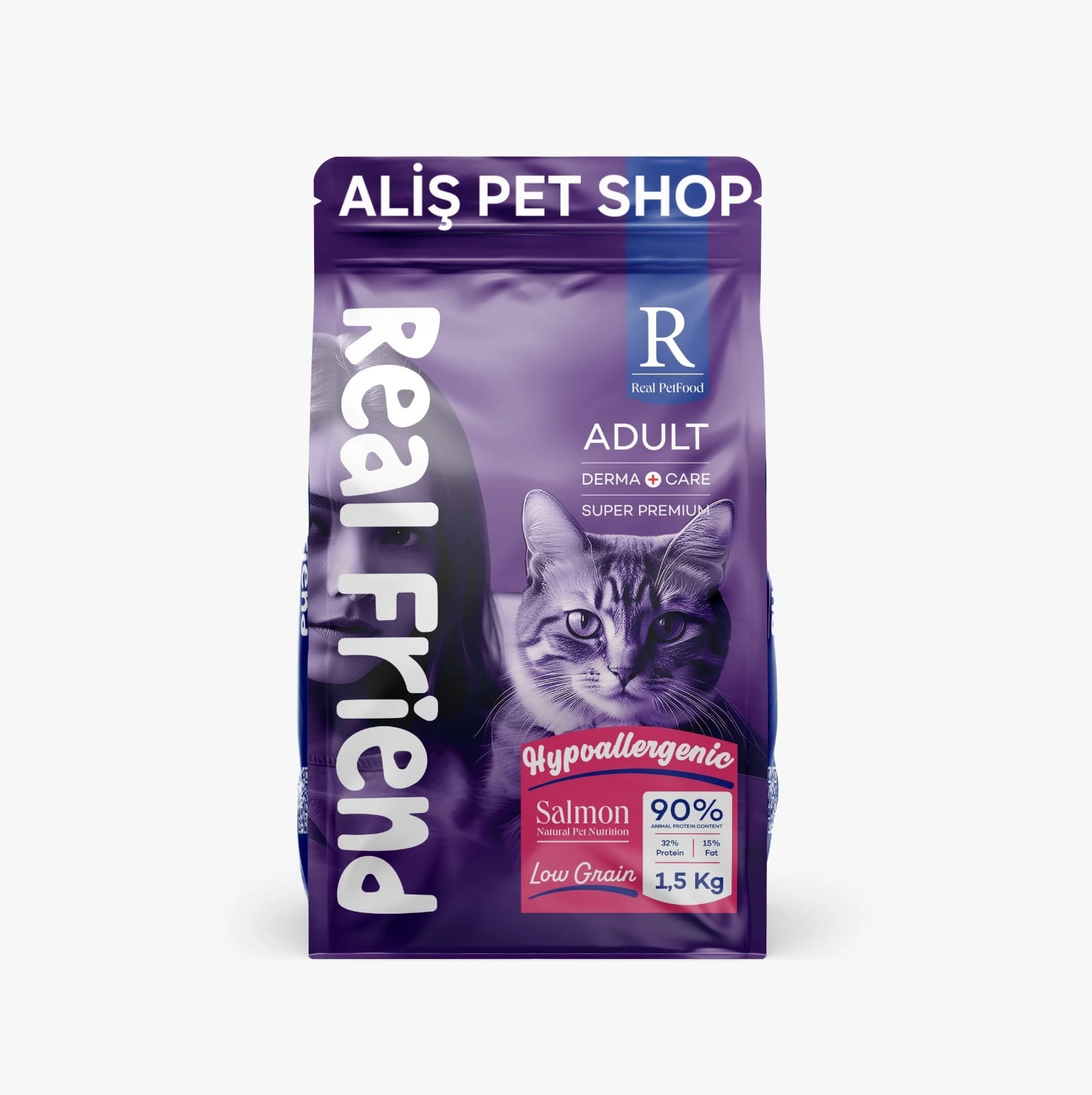 REAL FRİEND Derma Care Yetişkinler İçin Tam Ve Dengeli Somonlu Kedi Maması 1.5 Kg