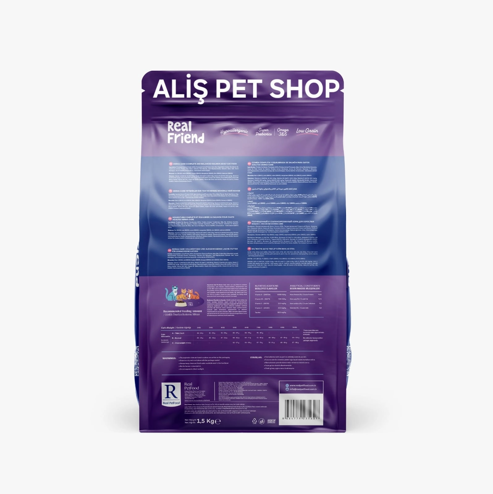 REAL FRİEND Derma Care Yetişkinler İçin Tam Ve Dengeli Somonlu Kedi Maması 1.5 Kg