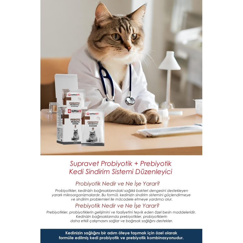 Supravet Toz Probiyotik + Prebiyotik Kedi Bağışıklık Sistemi Güçlendirici 30 ADET X 1.5 GR