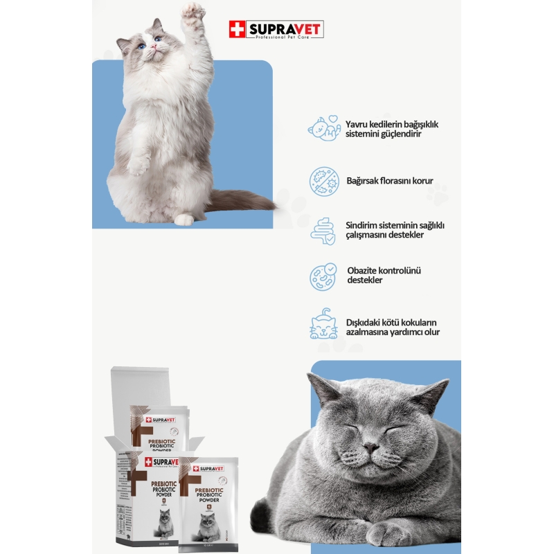 Supravet Toz Probiyotik + Prebiyotik Kedi Bağışıklık Sistemi Güçlendirici 30 ADET X 1.5 GR