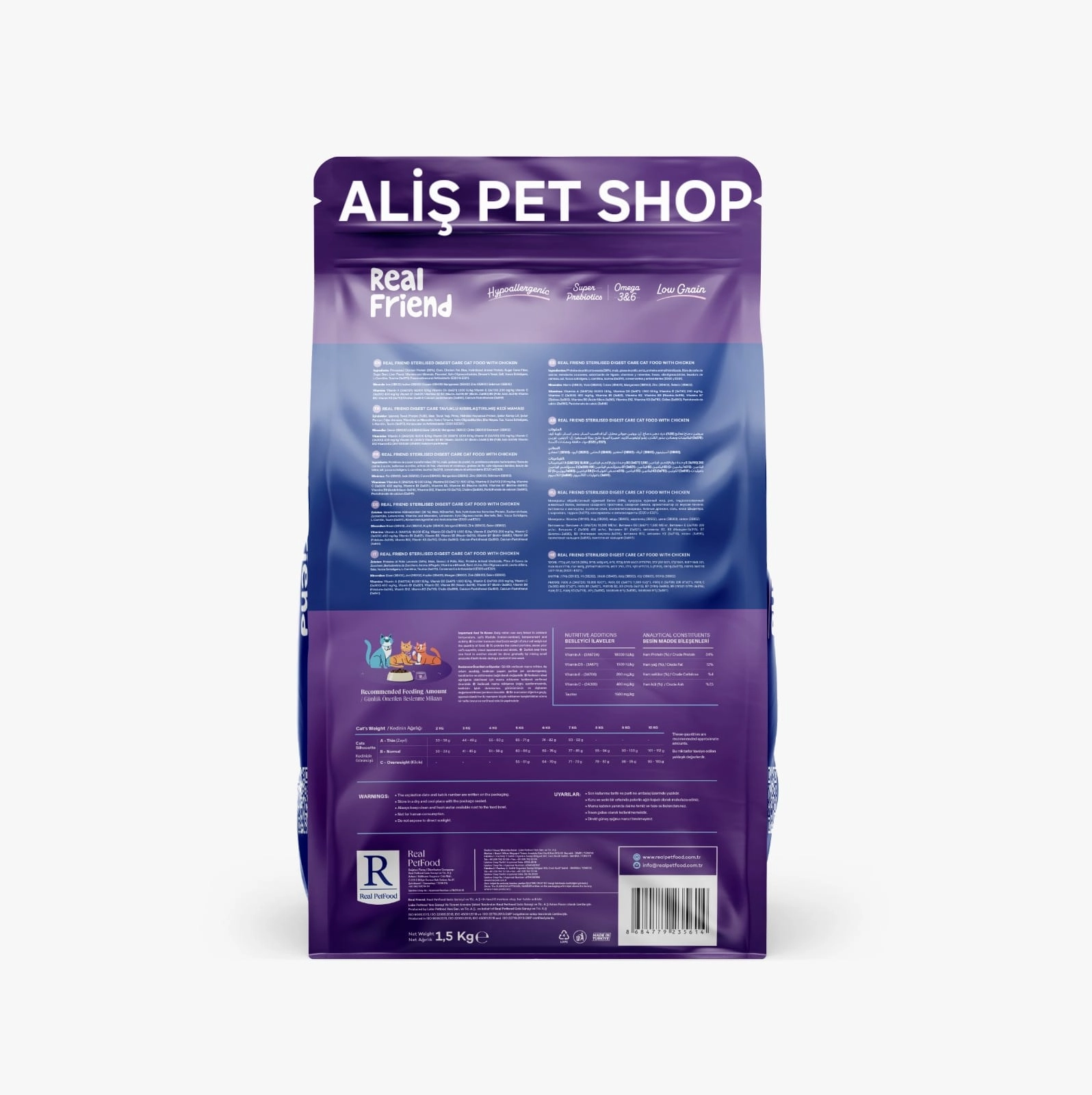 Real Friend Digest Care Tavuklu Kısırlaştırılmış Kedi Maması 1.5 Kg
