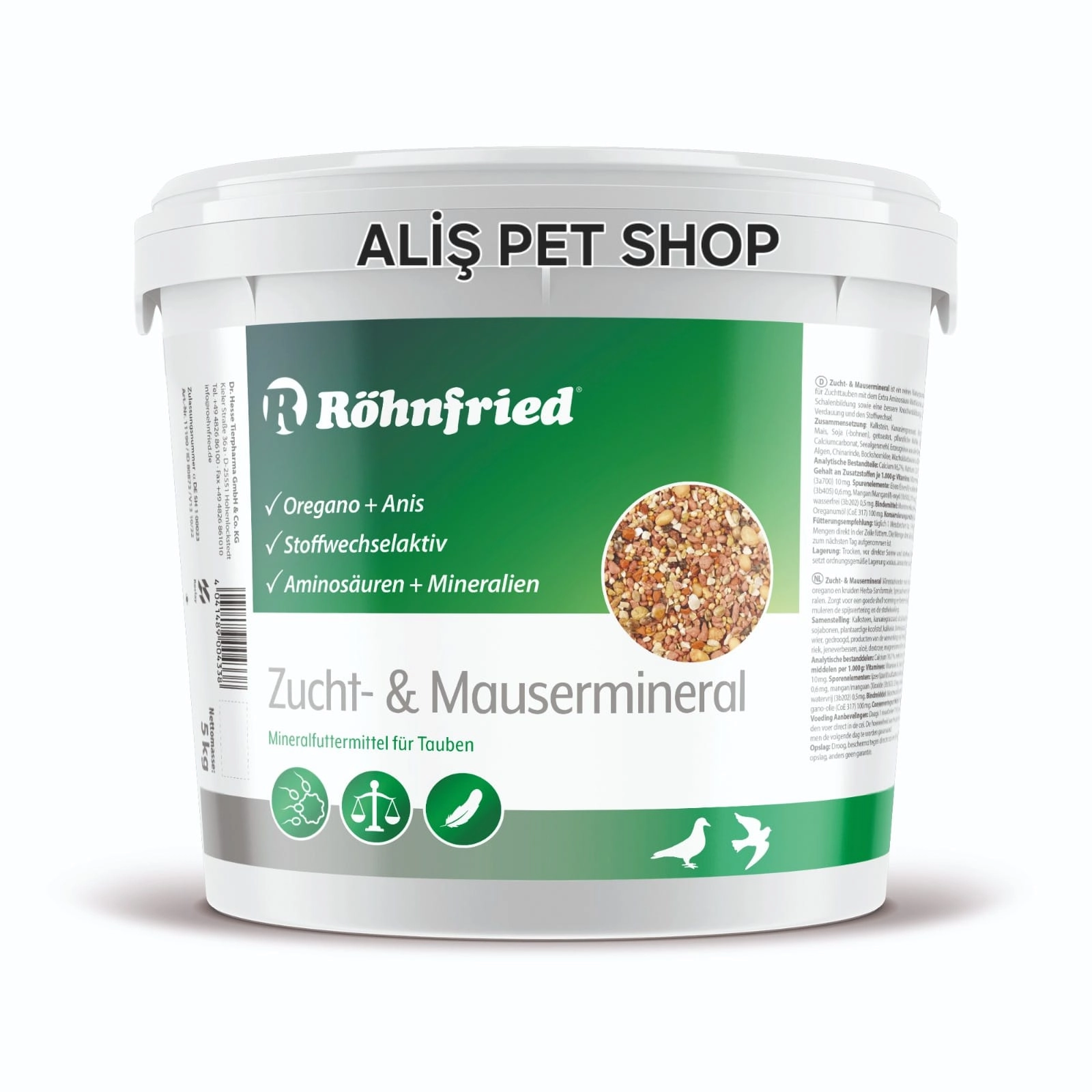 Rhönfried Zucht Mausermineral Üreme ve Tüy dökme Grit Mineral Karışımı 5 Kg